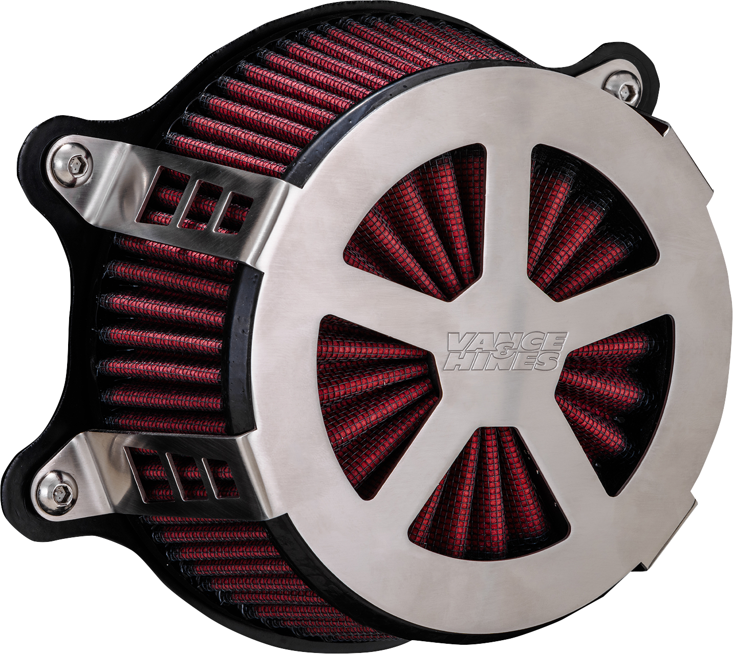 Vance & Hines VO2 Radiant V air intake kit in brushed metal finish for motorcycle engines.