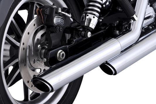 Chrome Vance & Hines 16337 3-Inch Twin Slash Slip-On Muffler for motorcycle exhaust system.