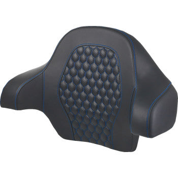 SADDLEMEN Tour Pack Backrest Pad in honeycomb design with blue stitching for FL models 2014-2024, featuring comfortable padding.