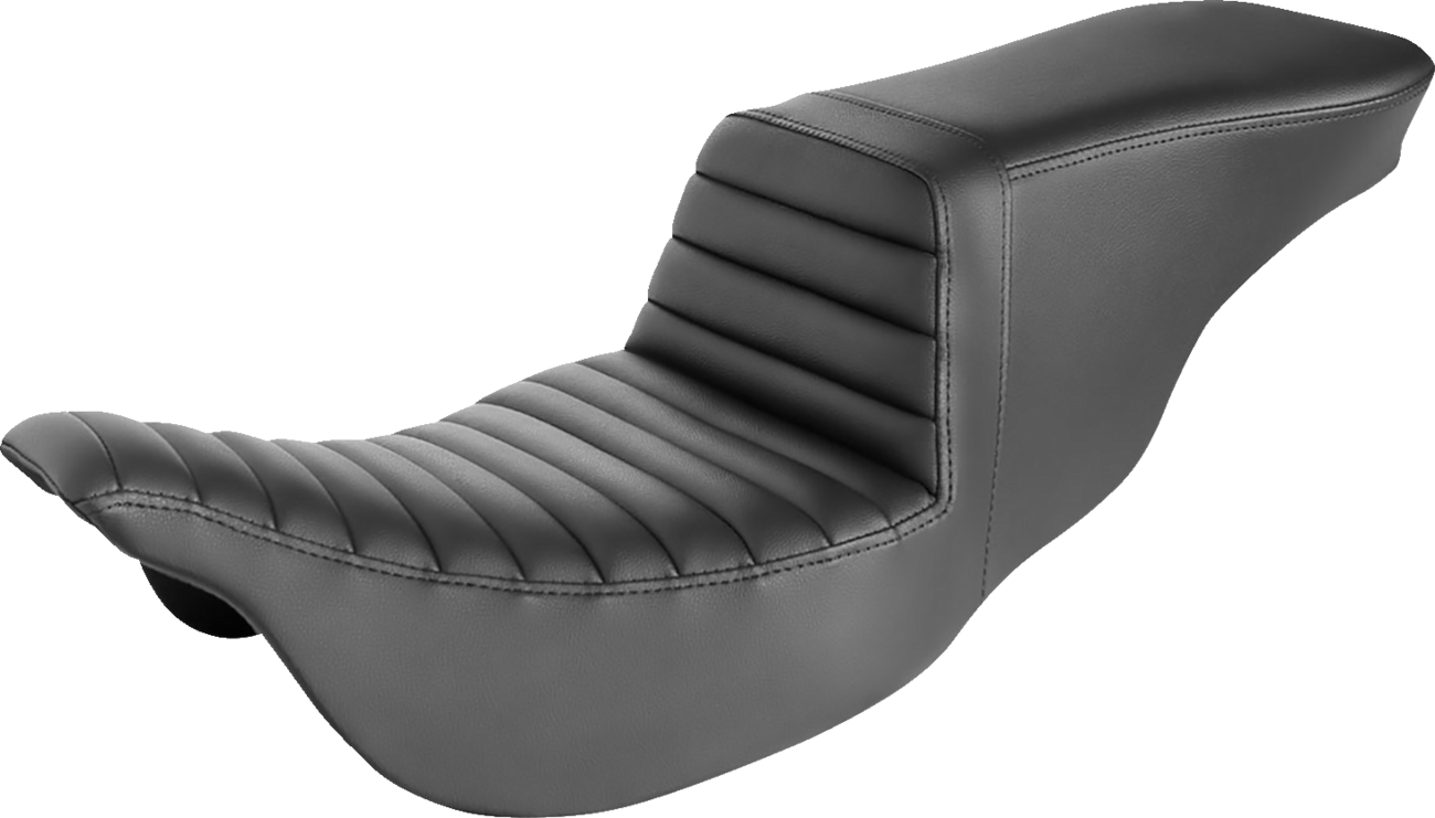 Black SADDLEMEN Step-Up Seat with Front Tuck-n-Roll design for Harley FLH motorcycles, by Bill's Exhausts.