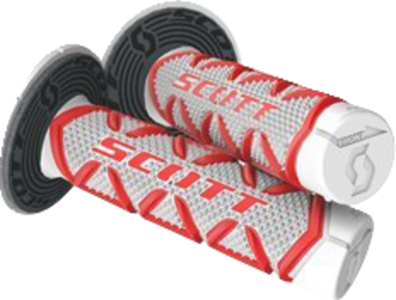 Scott Diamond grips in red and white for motorcycle handlebars, featuring textured rubber for secure handling.