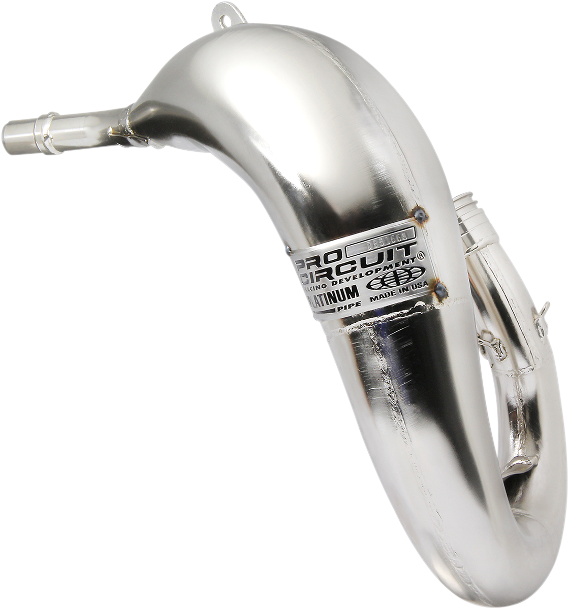 Pro Circuit Platinum head pipe 0851665 for motorcycle exhaust, showcasing its durable construction and polished metal finish.