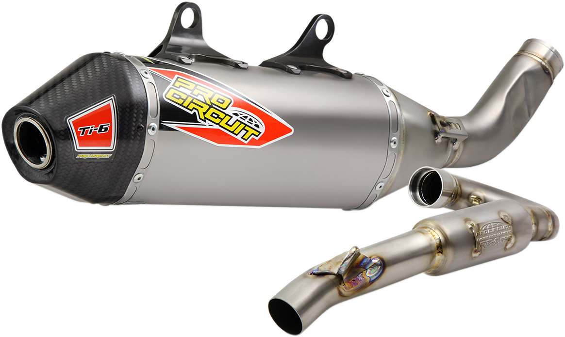 Pro Circuit Ti-6 exhaust pipe for off-road and racing, showcasing the lightweight titanium design and sleek finish.