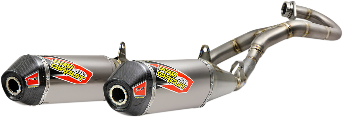 Pro Circuit Ti-6 Exhaust System for off-road and racing bikes, showcasing the titanium design and sleek exhaust pipe.