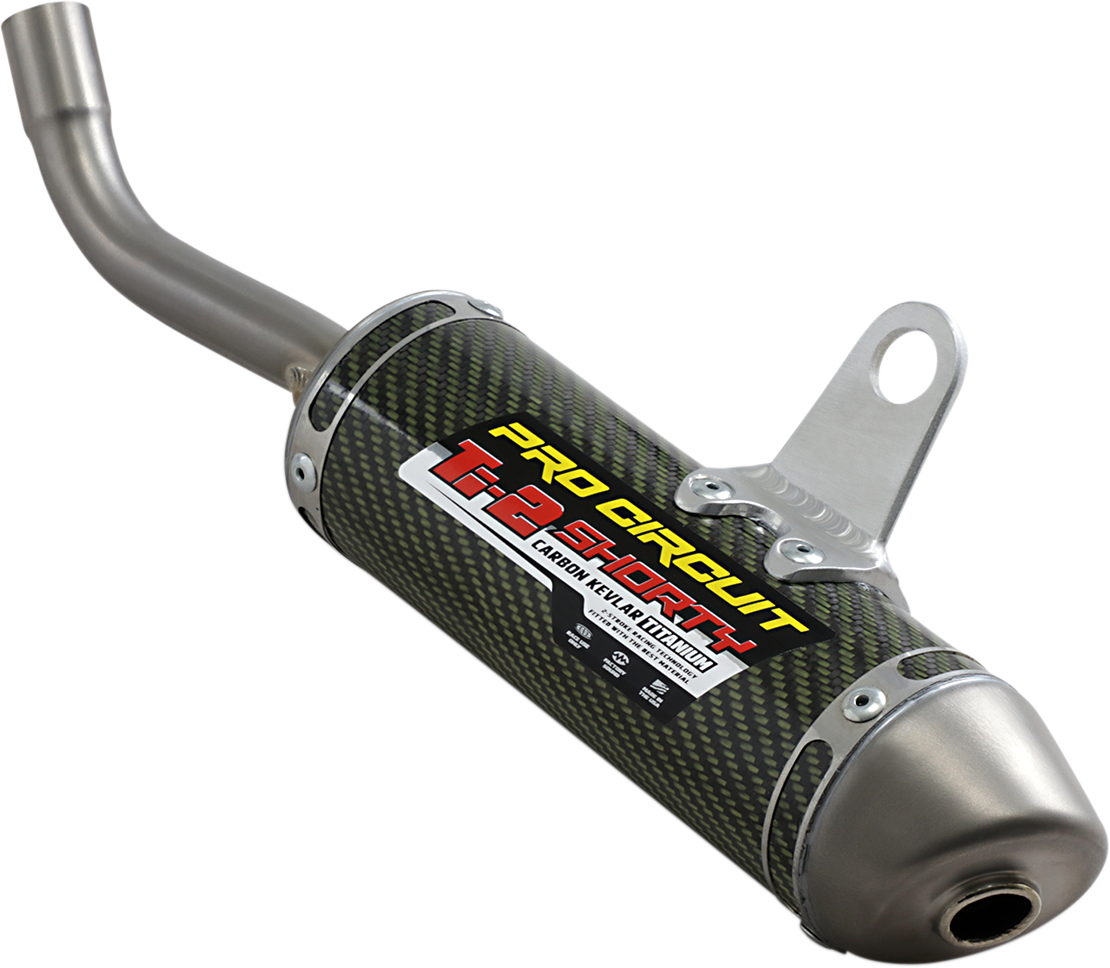Pro Circuit Ti-2 Silencer for closed-course racing, lightweight motorcycle exhaust with sleek titanium finish.