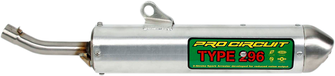 PRO CIRCUIT Spark Arrestor Silencer SH02125-296 for dirt bikes, showing the compact, metallic spark arrestor with mounting features