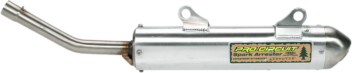 Pro Circuit spark arrestor silencer for CR250R 97-98 motorcycle, showing the metal exhaust part with mounting details.