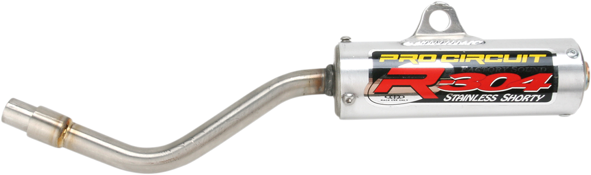 Pro Circuit R-304 two-stroke silencer for closed-course racing, featuring durable metal construction and branded logo.