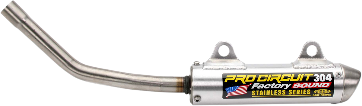 PRO CIRCUIT 304 Silencer motorcycle exhaust system, high-performance motorcycle exhaust component with sleek metal finish.