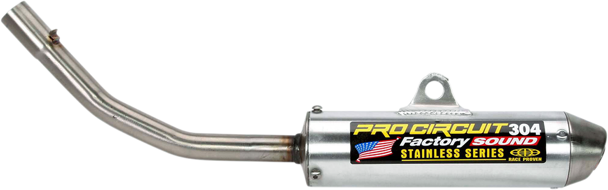 PRO CIRCUIT 304 Silencer SK99125-SE for motorcycle exhaust, showing the metallic finish and compact design.