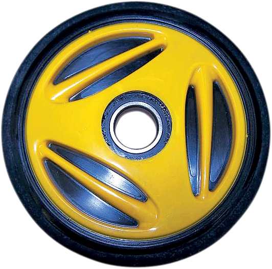 Yellow PARTS UNLIMITED R0165G-2 401A Idler Wheel with Bearing, 165 mm diameter, 1-inch inner bore, industrial equipment part