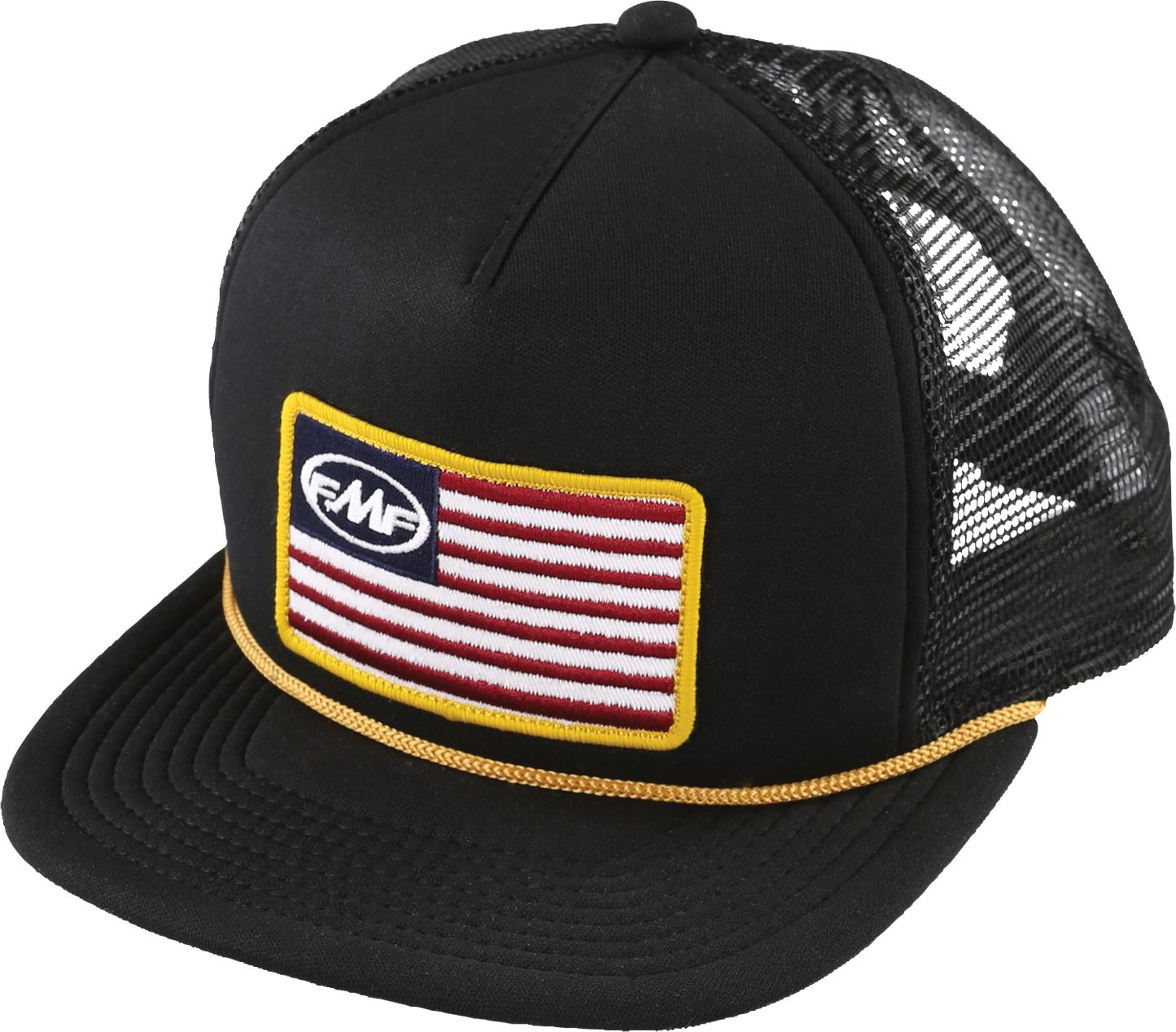 Black FMF Stars and Bars hat with embroidered logo, adjustable strap, and classic baseball cap style.
