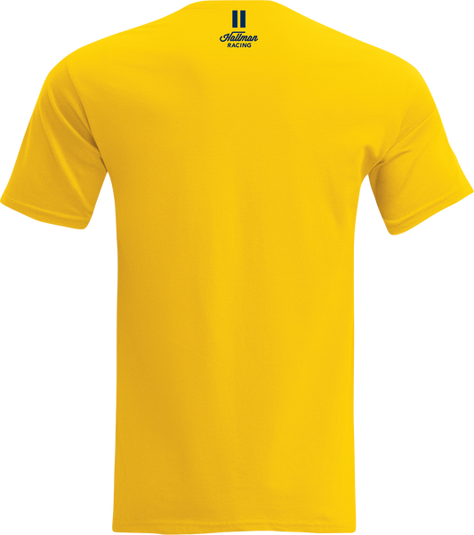Yellow THOR Hallman Heritage T-shirt in small size, featuring the THOR logo and classic design on a comfortable fabric.