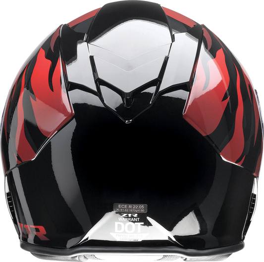 Z1R Warrant Helmet Panthera Black and Red with durable polycarbonate shell and drop-down sun visor, medium size.