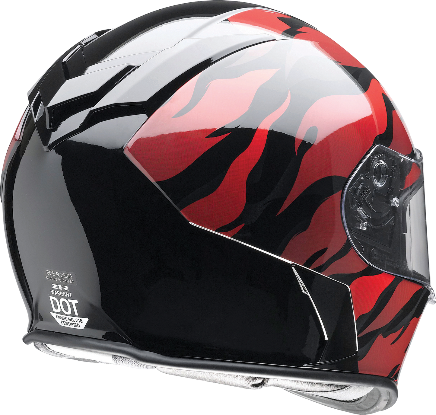 Black and red Z1R Warrant Panthera motorcycle helmet with polycarbonate shell and sun visor, large size, detailed design.