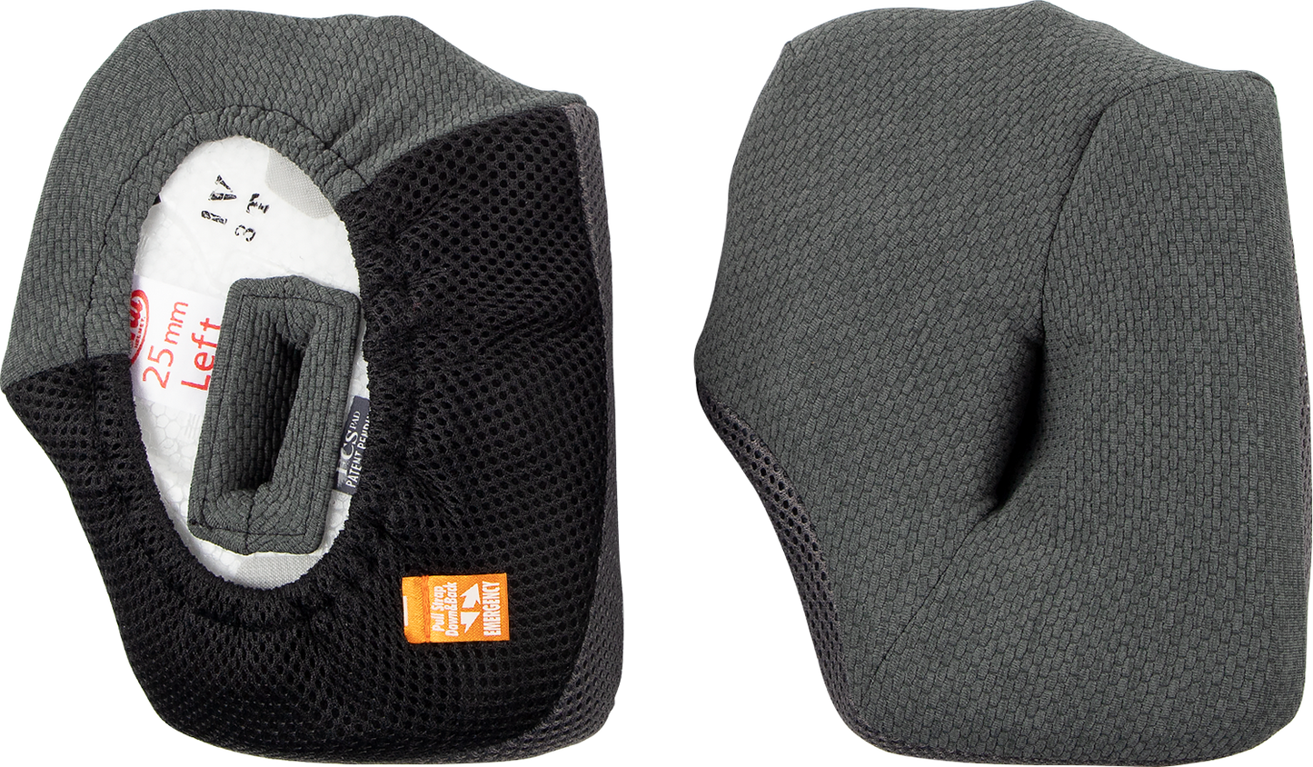 Gray ARAI Helmets VX-Pro4 cheek pads, 25mm thick, designed for comfortable fit and safety in motorcycle helmets.