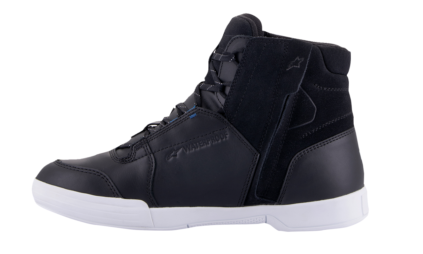 Alpinestars Chrome waterproof shoes in black and white, US size 10, EU size 43, featuring a sleek design with durable material.