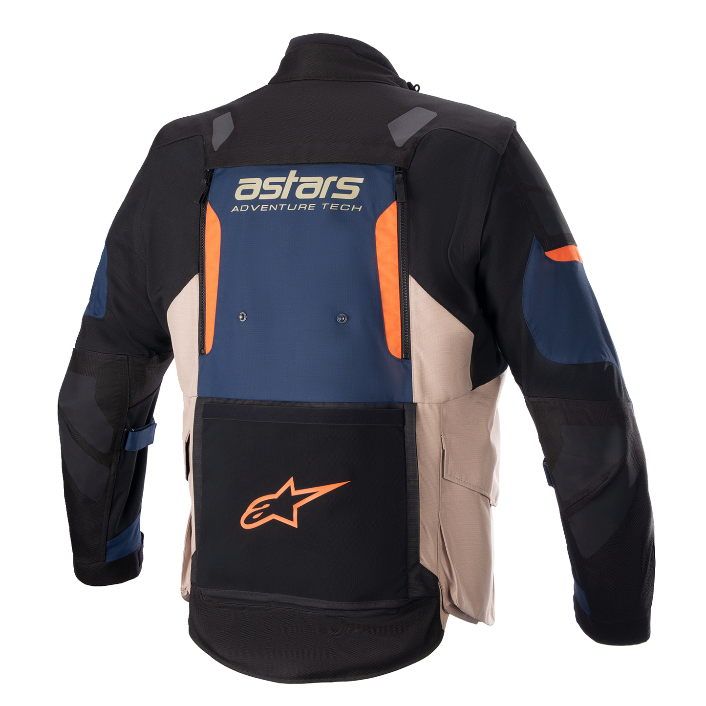 Alpinestars Halo Drystar® motorcycle jacket in blue, black, and orange with protective features and a sleek design.