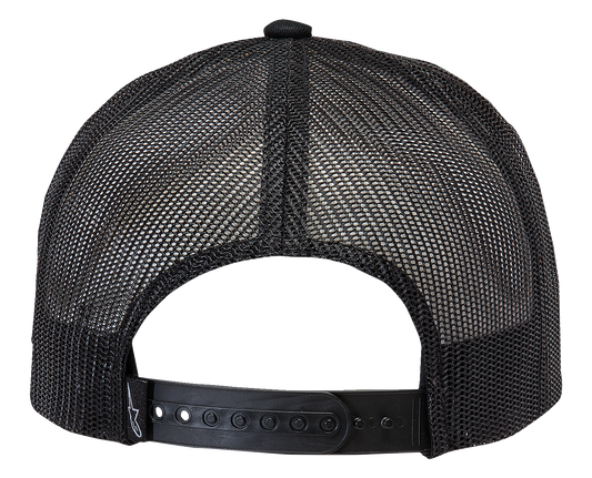 Alpinestars Delivery Trucker Hat in white and black with mesh back and embroidered logo, casual outdoor style.