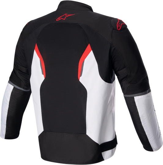 Alpinestars AST v2 Air motorcycle jacket in black, white, and red, 2XL size, featuring protective armor and breathable mesh fabric.