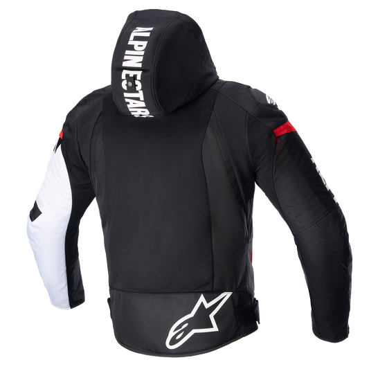 Alpinestars Zaca Air Jacket in black, white, and red fluo, large size, featuring breathable design and protective sport motorcycle gear