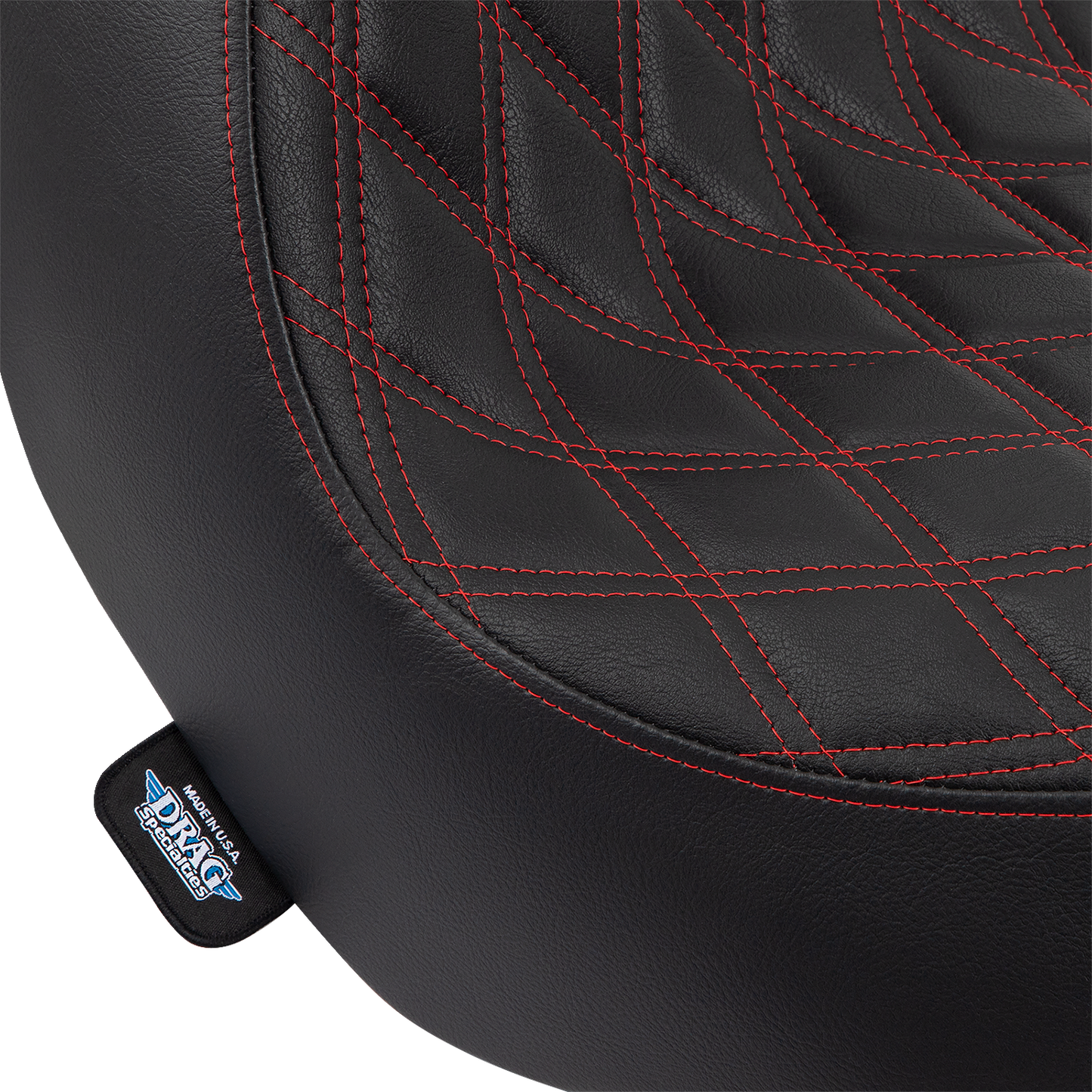 DRAG SPECIALTIES SEATS Solo seat with double diamond pattern and red stitching for Harley FL/FX models 2018-2023.