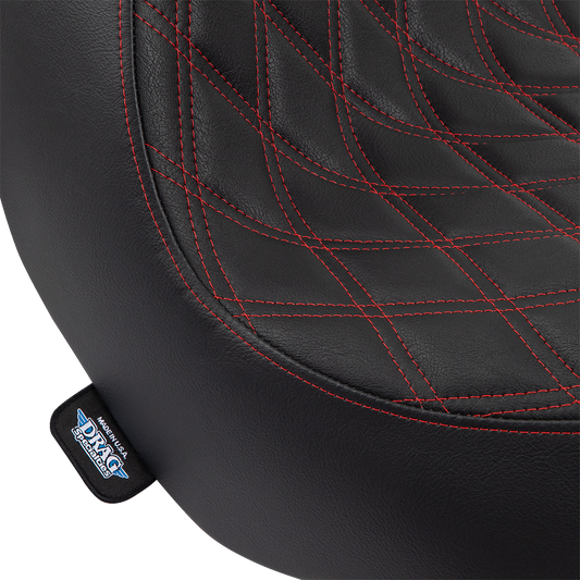 DRAG SPECIALTIES SEATS Solo seat with double diamond pattern and red stitching for Harley FL/FX models 2018-2023.