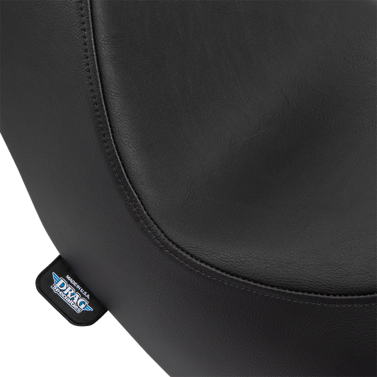 Black vinyl Drag Specialties Predator III 2-up seat for Harley FL/FX 2018-2024, designed for comfortable riding.