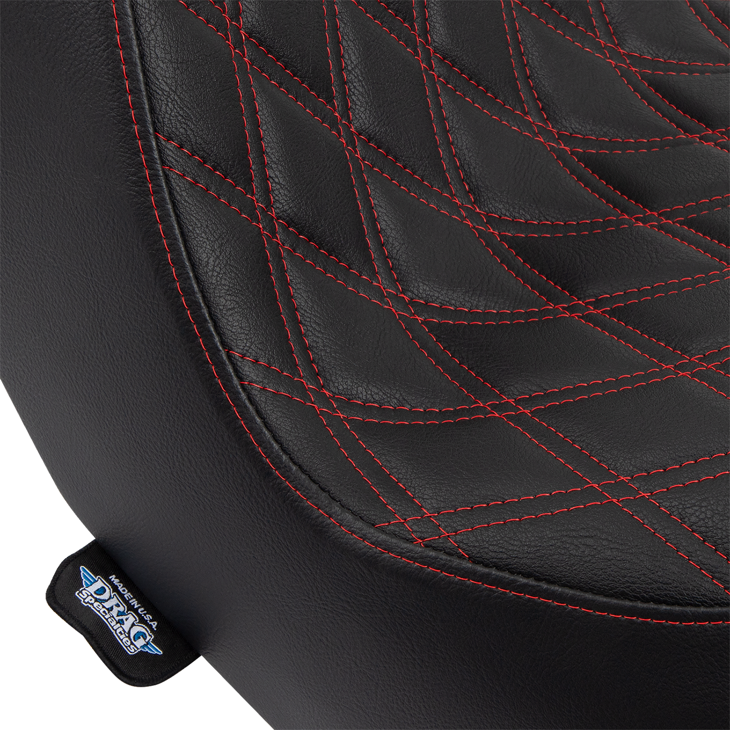 Drag Specialties Predator III 2-up seat for FL/FX motorcycles with vinyl cover and red stitching, designed for 2018-2024 models.