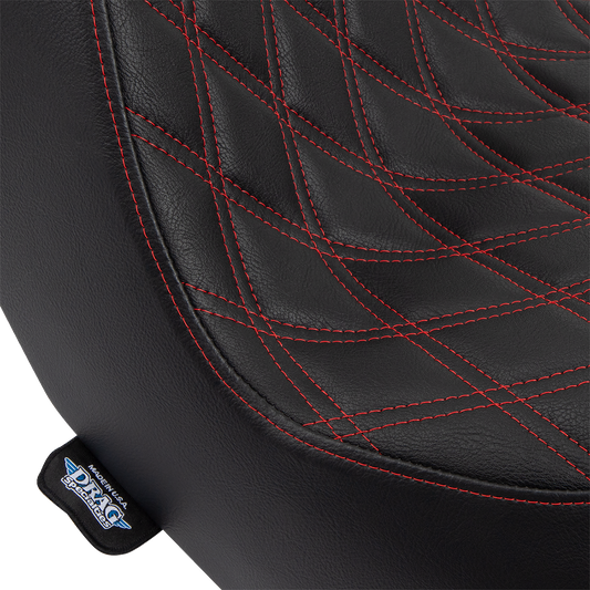 Drag Specialties Predator III 2-up seat for FL/FX motorcycles with vinyl cover and red stitching, designed for 2018-2024 models.
