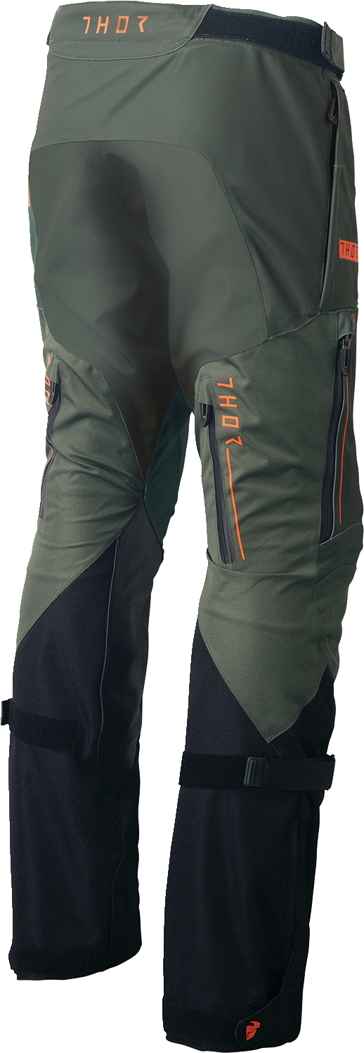 THOR, THOR Range Pants - Army/Orange, US Size 44 - Durable Waterproof Motorcycle Riding Pants with Removable Thermal Liner