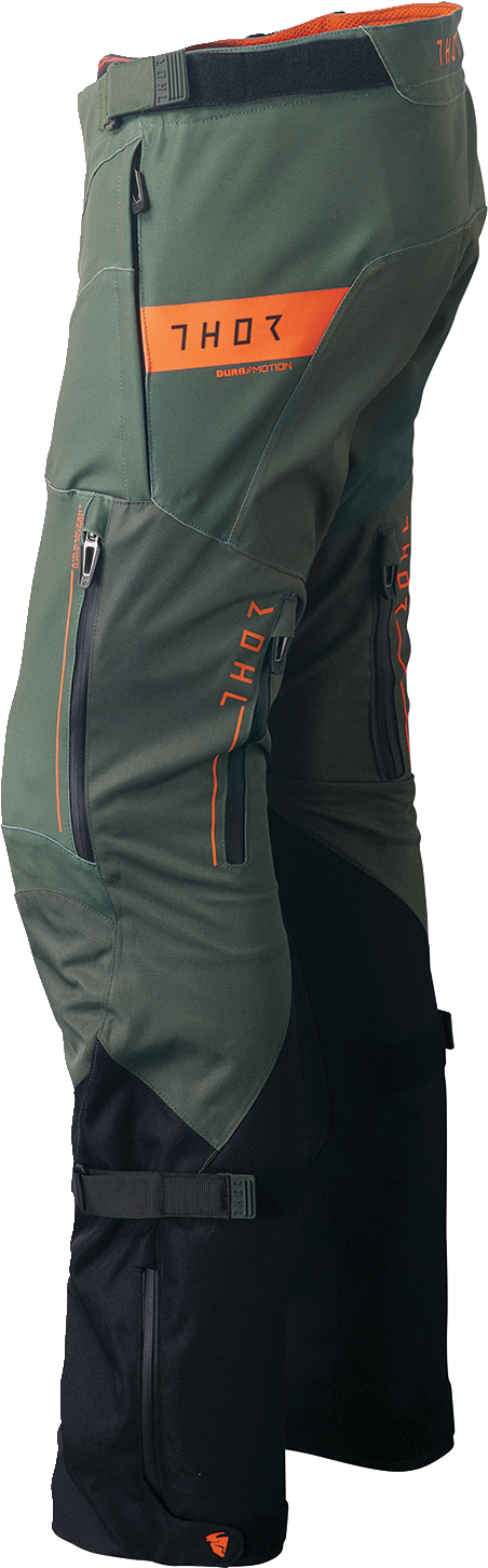 THOR, THOR Range Pants - Army/Orange, US Size 44 - Durable Waterproof Motorcycle Riding Pants with Removable Thermal Liner
