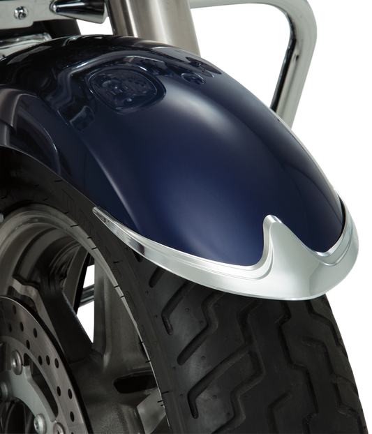 Bill's Exhausts Show Chrome Fender Tip Accent for front engine, featuring shiny chrome finish and detailed design.