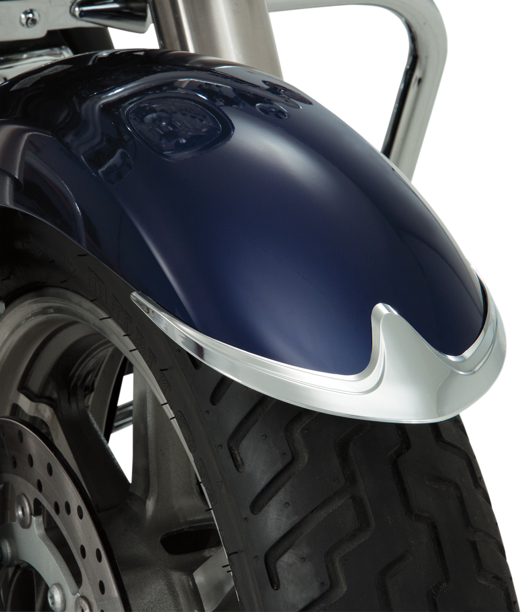 Bill's Exhausts Show Chrome Fender Tip Accent for front engine, featuring shiny chrome finish and detailed design.