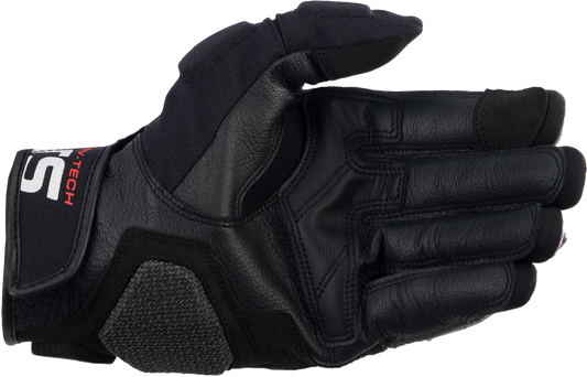 Alpinestars Halo Gloves in black and white, medium size, with protective padding and breathable fabric for motorcycle riding.