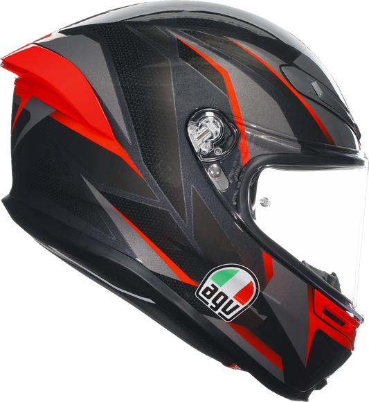 AGV K6 S Slashcut motorcycle helmet in black, gray, and red with matte finish, medium size, front view.