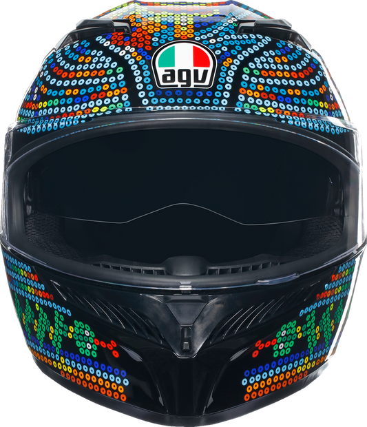 AGV K3 Rossi Winter Test 2018 motorcycle helmet in large size, featuring sleek design and ventilation details.