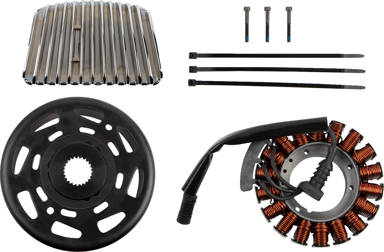Chrome charging kit for Harley-Davidson by Drag Specialties, featuring electrical connectors and mounting components.