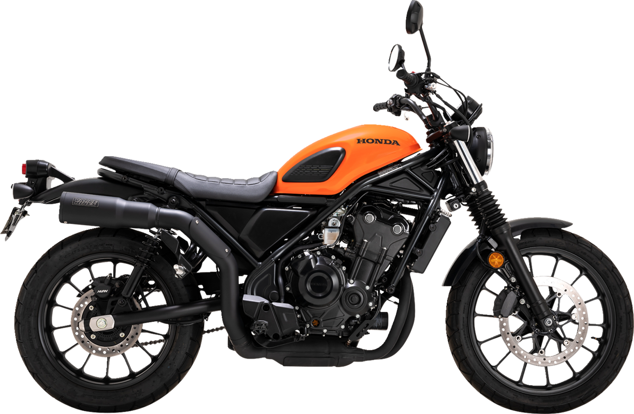 VANCE & HINES Hi-Output Slip-On Muffler for motorcycles, shiny chrome finish, with sleek cylindrical design and mounting features visible.