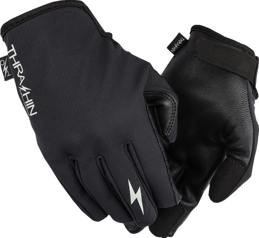 Black Stealth Gloves from THRASHIN SUPPLY CO. windbreaker, small size, showing the textured fabric and glove design.