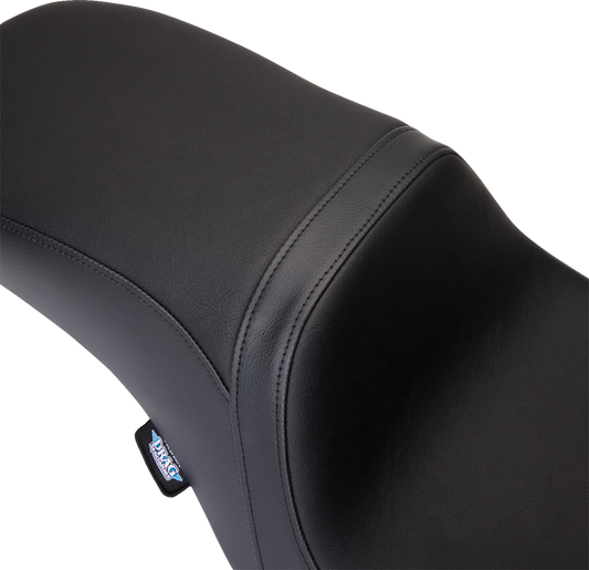 Black vinyl Drag Specialties Predator 2-up seat for FLH/FLT motorcycles, smooth finish, designed for 2008-2024 models.