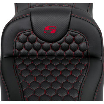 Bill's Exhausts SADDLEMEN RoadSofa seat in honeycomb red stitch, extended reach, without backrest for FLH/FLT 2008-2023 motorcycle