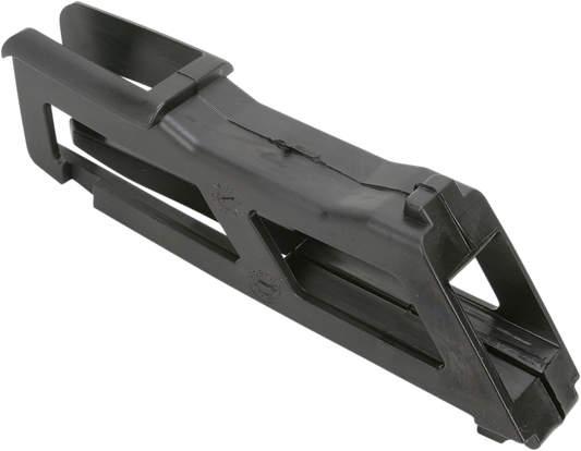 Black Acerbis Kawasaki chain guide mounted on a motorcycle, showcasing its sleek body design and durable construction.