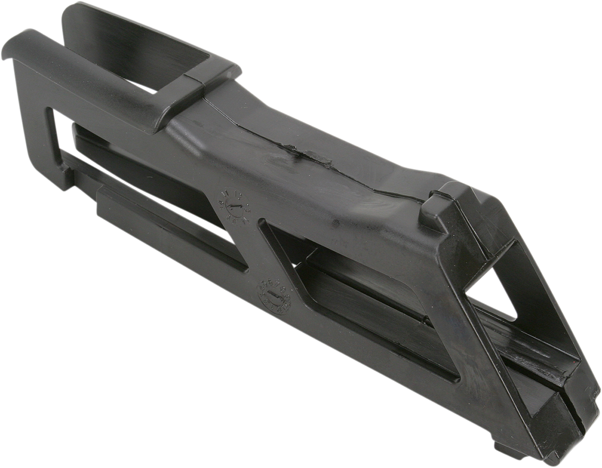 Black Acerbis Kawasaki chain guide mounted on a motorcycle, showcasing its sleek body design and durable construction.