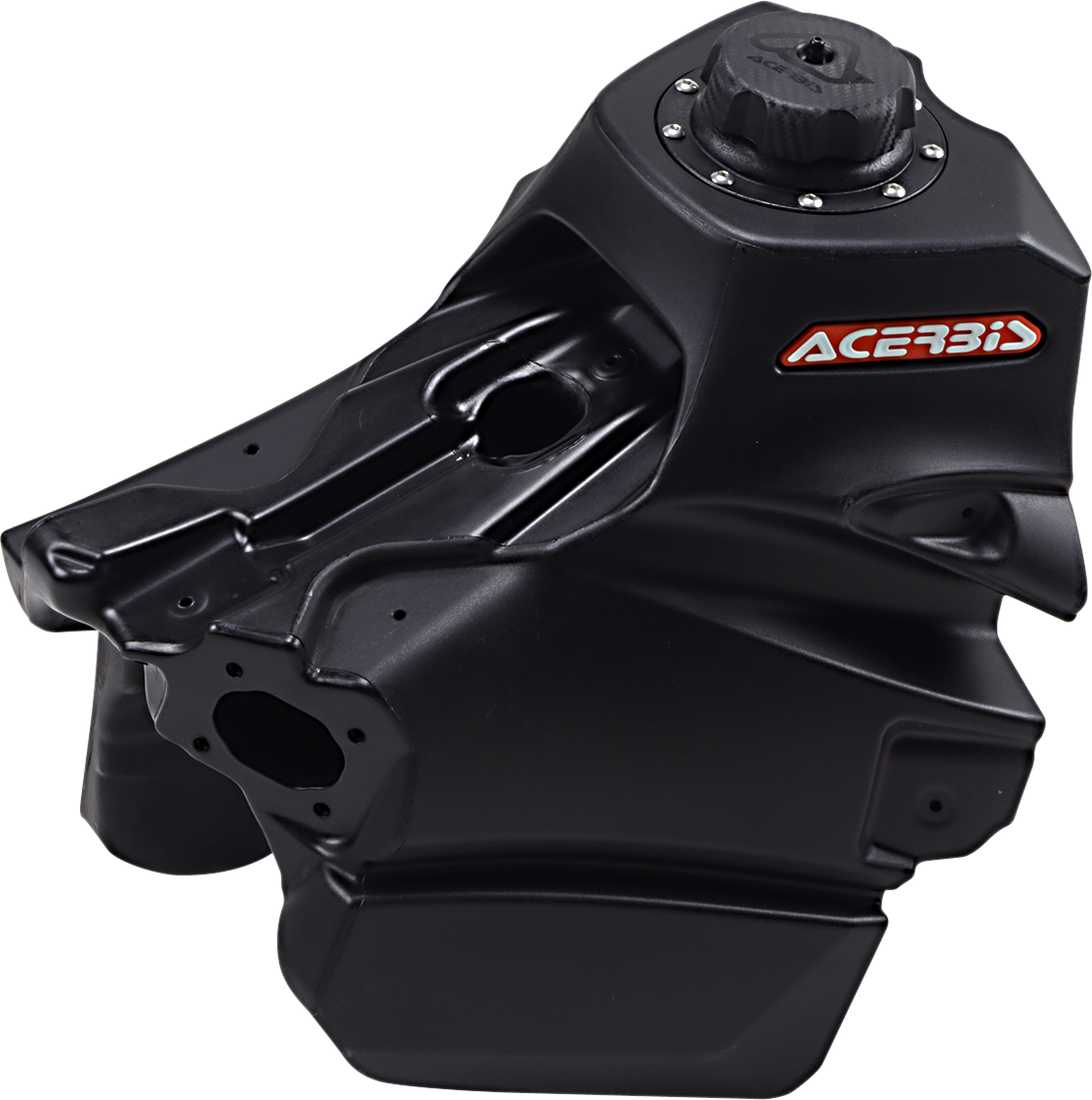 Acerbis black gas tank for KTM motorcycles, 3.1 gallon capacity, with a sleek body design and mounting points.