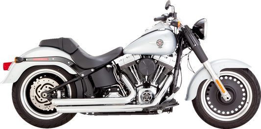 Vance & Hines Big Shots staggered exhaust system with chrome finish, featuring dual pipes and chrome tips for motorcycle styling.