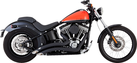 VANCE & HINES 2-into-2 Big Radius exhaust system with heat shield in matte black installed on motorcycle.