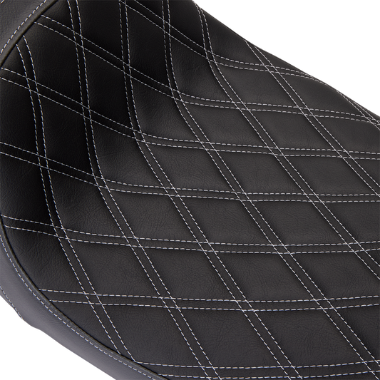 Drag Specialties Predator 1Up Seat with vinyl cover and silver diamond stitching for Harley FLH 2008-2023, part #08011489.