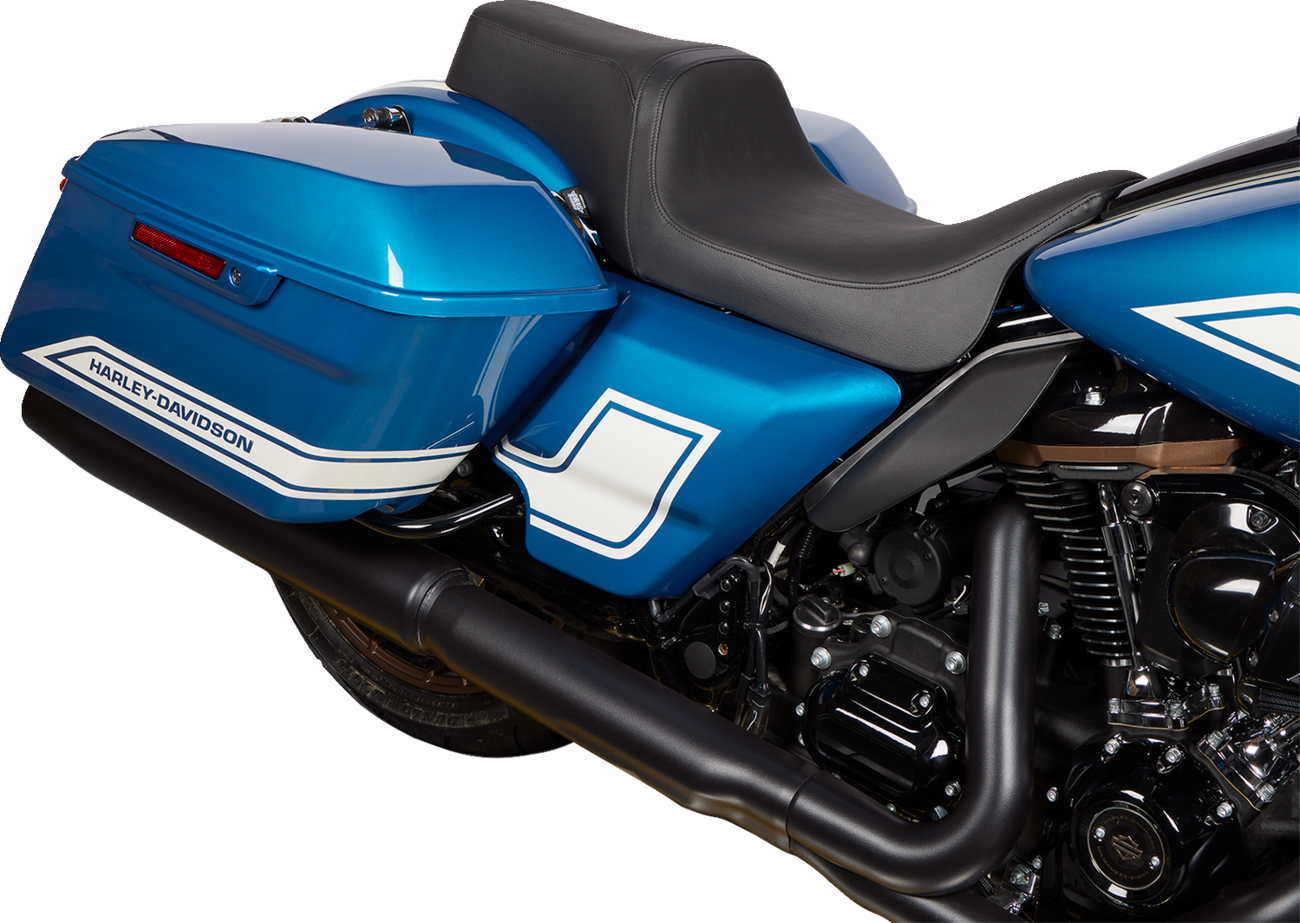 Black vinyl Predator 1Up seat for FLH motorcycles by Drag Specialties Seats, fits 2008-2023 Harley-Davidson FLH models.