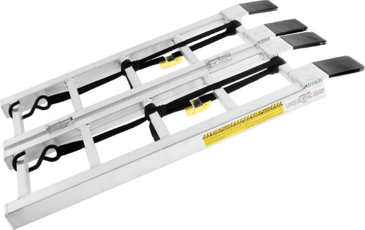QuadBoss bifold ramp display showing half-scale loading ramp for powersports vehicles, used for demonstration purposes.